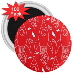 Moon Red Rocket Space 3  Magnets (100 Pack) by Mariart