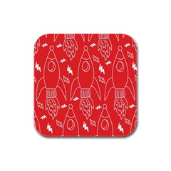 Moon Red Rocket Space Rubber Square Coaster (4 Pack) 