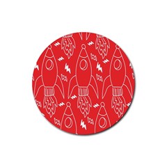 Moon Red Rocket Space Rubber Round Coaster (4 Pack)  by Mariart