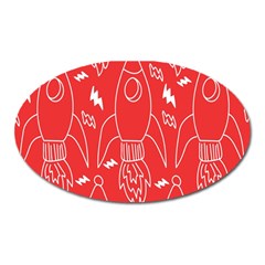 Moon Red Rocket Space Oval Magnet by Mariart