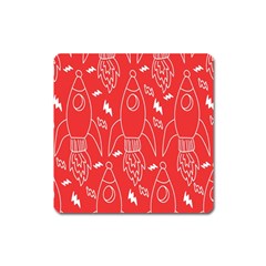 Moon Red Rocket Space Square Magnet by Mariart