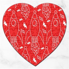 Moon Red Rocket Space Jigsaw Puzzle (heart) by Mariart