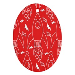 Moon Red Rocket Space Oval Ornament (two Sides) by Mariart