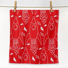 Moon Red Rocket Space Face Towel by Mariart