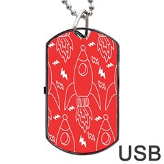 Moon Red Rocket Space Dog Tag Usb Flash (two Sides) by Mariart