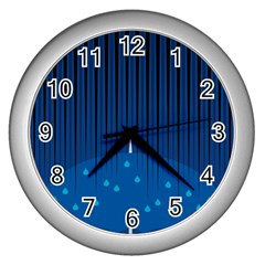 Rain Blue Sky Water Black Line Wall Clocks (silver)  by Mariart