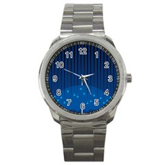 Rain Blue Sky Water Black Line Sport Metal Watch by Mariart