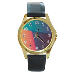 Modern Minimalist Abstract Colorful Vintage Adobe Illustrator Blue Red Orange Pink Purple Rainbow Round Gold Metal Watch by Mariart