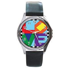 Rainbow Love Round Metal Watch