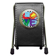 Rainbow Love Pen Holder Desk Clocks by Mariart