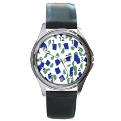 Scatter Geometric Brush Blue Gray Round Metal Watch