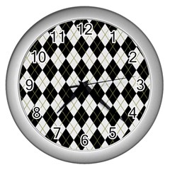 Plaid Pattern Wall Clocks (silver)  by Valentinaart