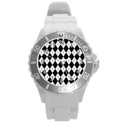 Plaid Pattern Round Plastic Sport Watch (l) by Valentinaart