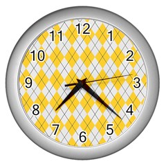 Plaid Pattern Wall Clocks (silver)  by Valentinaart