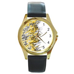 Fire Round Gold Metal Watch by Valentinaart