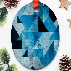 Plane And Solid Geometry Charming Plaid Triangle Blue Black Ornament (oval) by Mariart