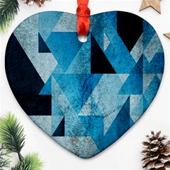 Plane And Solid Geometry Charming Plaid Triangle Blue Black Ornament (heart)