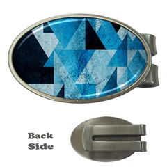 Plane And Solid Geometry Charming Plaid Triangle Blue Black Money Clips (oval)  by Mariart