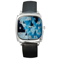 Plane And Solid Geometry Charming Plaid Triangle Blue Black Square Metal Watch by Mariart