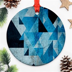 Plane And Solid Geometry Charming Plaid Triangle Blue Black Round Ornament (two Sides) by Mariart