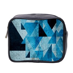 Plane And Solid Geometry Charming Plaid Triangle Blue Black Mini Toiletries Bag 2-side by Mariart