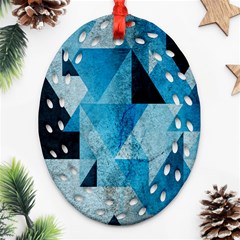 Plane And Solid Geometry Charming Plaid Triangle Blue Black Ornament (oval Filigree) by Mariart