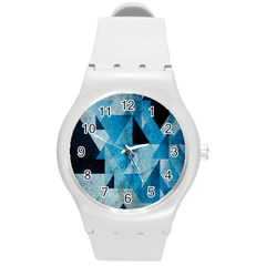 Plane And Solid Geometry Charming Plaid Triangle Blue Black Round Plastic Sport Watch (m) by Mariart