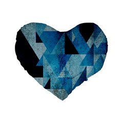 Plane And Solid Geometry Charming Plaid Triangle Blue Black Standard 16  Premium Flano Heart Shape Cushions by Mariart