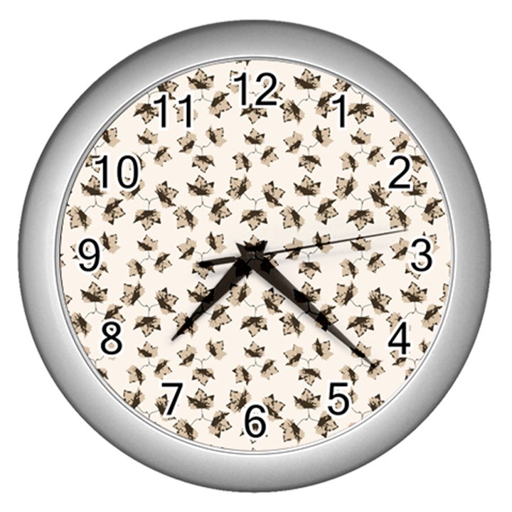 Autumn Leaves Motif Pattern Wall Clocks (Silver) 