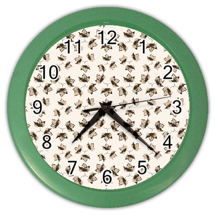 Autumn Leaves Motif Pattern Color Wall Clocks