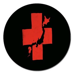 Sign Health Red Black Magnet 5  (round) by Mariart