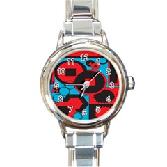 Stancilm Circle Round Plaid Triangle Red Blue Black Round Italian Charm Watch by Mariart