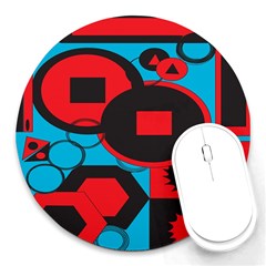 Stancilm Circle Round Plaid Triangle Red Blue Black Round Mousepads by Mariart