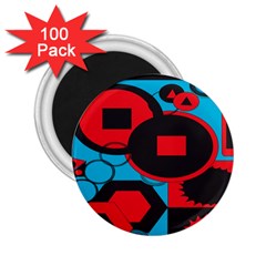 Stancilm Circle Round Plaid Triangle Red Blue Black 2 25  Magnets (100 Pack)  by Mariart