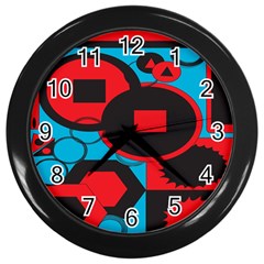 Stancilm Circle Round Plaid Triangle Red Blue Black Wall Clocks (black) by Mariart