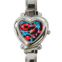 Stancilm Circle Round Plaid Triangle Red Blue Black Heart Italian Charm Watch by Mariart