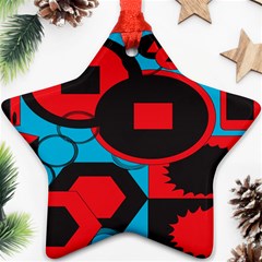 Stancilm Circle Round Plaid Triangle Red Blue Black Star Ornament (two Sides) by Mariart