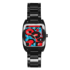 Stancilm Circle Round Plaid Triangle Red Blue Black Stainless Steel Barrel Watch by Mariart