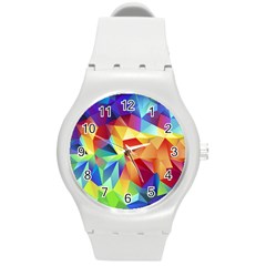 Triangles Space Rainbow Color Round Plastic Sport Watch (m)