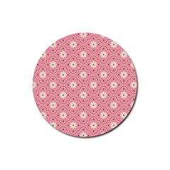 Sunflower Star White Pink Chevron Wave Polka Rubber Coaster (round)  by Mariart