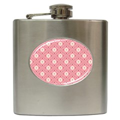 Sunflower Star White Pink Chevron Wave Polka Hip Flask (6 Oz) by Mariart