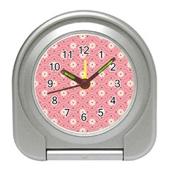 Sunflower Star White Pink Chevron Wave Polka Travel Alarm Clocks by Mariart