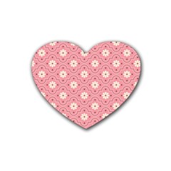 Sunflower Star White Pink Chevron Wave Polka Rubber Coaster (heart)  by Mariart