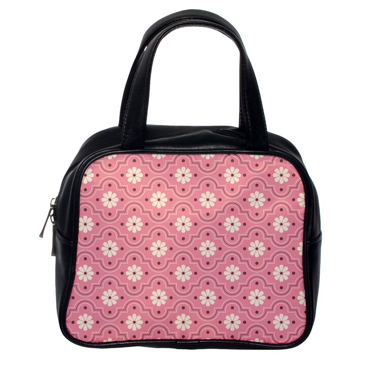 Sunflower Star White Pink Chevron Wave Polka Classic Handbags (One Side)