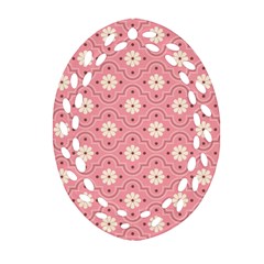 Sunflower Star White Pink Chevron Wave Polka Ornament (oval Filigree) by Mariart