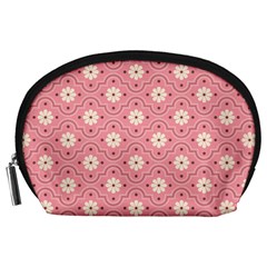 Sunflower Star White Pink Chevron Wave Polka Accessory Pouches (large)  by Mariart