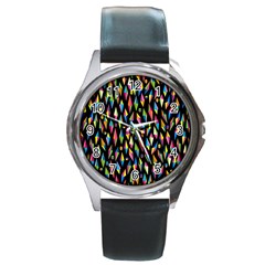 Skulls Bone Face Mask Triangle Rainbow Color Round Metal Watch by Mariart