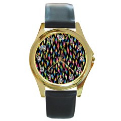 Skulls Bone Face Mask Triangle Rainbow Color Round Gold Metal Watch by Mariart