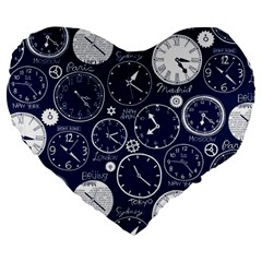 World Clocks Large 19  Premium Heart Shape Cushions by Mariart