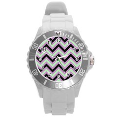 Zigzag Pattern Round Plastic Sport Watch (l) by Valentinaart